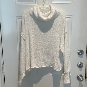 Glam White Popcorn Knit Slouched Cropped Turtleneck Sweater Oversized Size Small